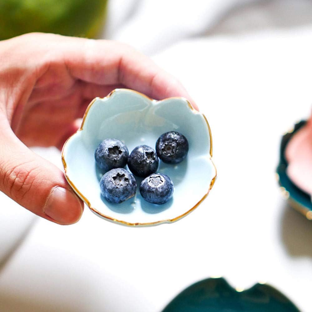 Japanese Style Soy Sauce Dishes set of 6, Cherry Blossom Porcelain Sauce Dish Seasoning Dish Sushi Soy Dipping Bowl Dessert Bowl Appetizer Plates Serving Dish for Kitchen Home (Blue)