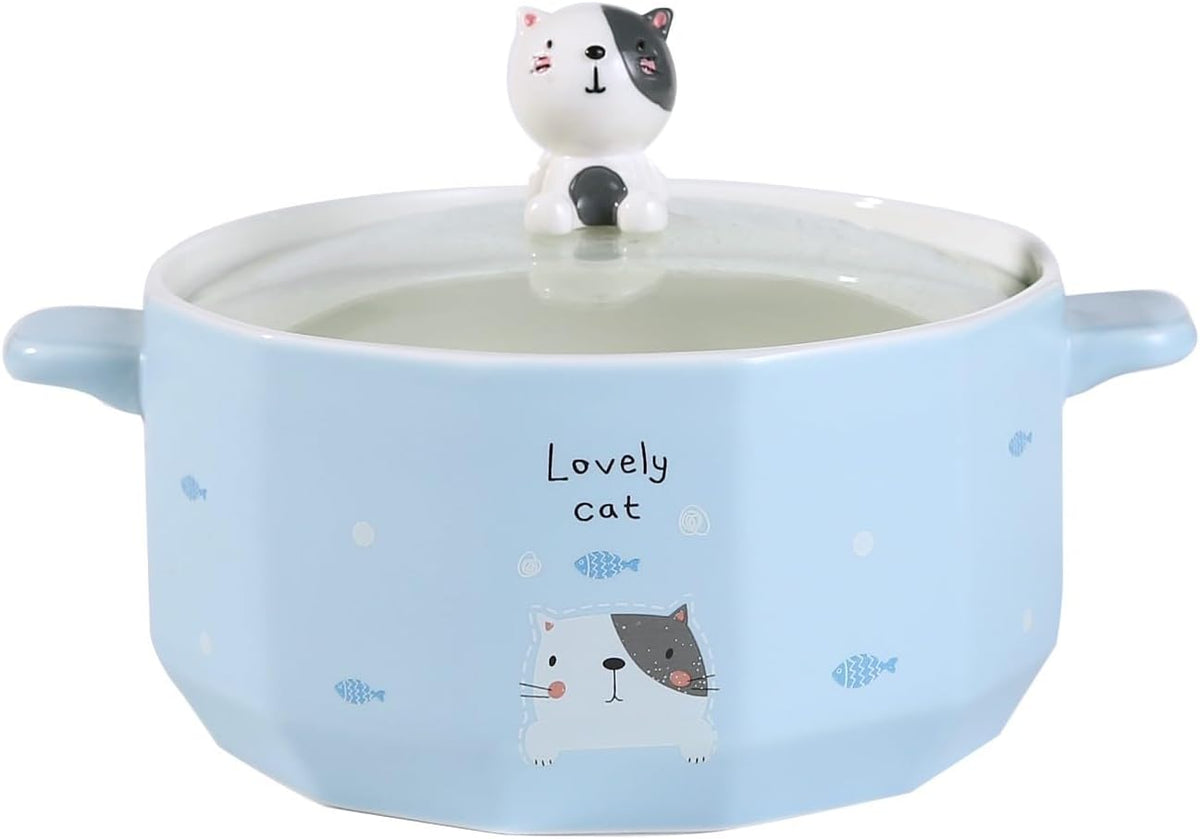Urban Tokyo Whimsical Characters Porcelain Ramen Noodle Bowl with Glass Lid 30 fl oz Bowl With Side Handles For Udong, Pho, Tomyum Ramen Noodle Soup (Rabbit)