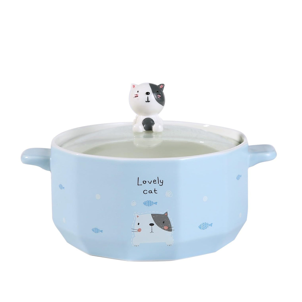 Urban Tokyo Whimsical Characters Porcelain Ramen Noodle Bowl with Glass Lid 30 fl oz Bowl With Side Handles For Udong, Pho, Tomyum Ramen Noodle Soup (Rabbit)