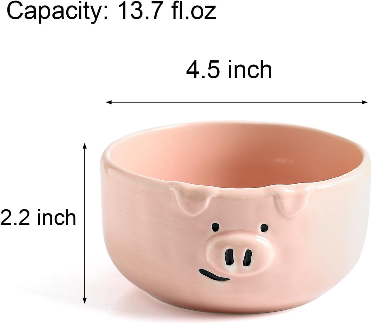 Pink Ceramic Pig Bowls, Set of 3, 13 oz