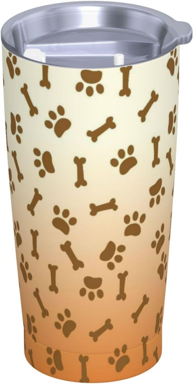 Dog Paw Bone 20oz Tumbler with Lid and Straw for Women, Gradient Cartoon Footprint Insulated Mug Creative Animal Paw Bone Stainless Steel Tumbler Double Wall Vacuum Travel Mug Coffee Cup