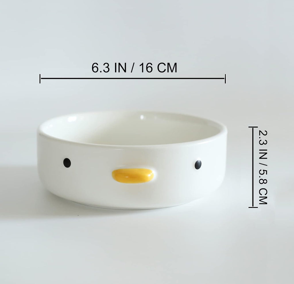 PURROOM Funny Cute Duck 6'' Salad Bowl, Handmade Glaze Chick Safety Ceramics Flat Bottomed Bowl, Home Family, Friend.
