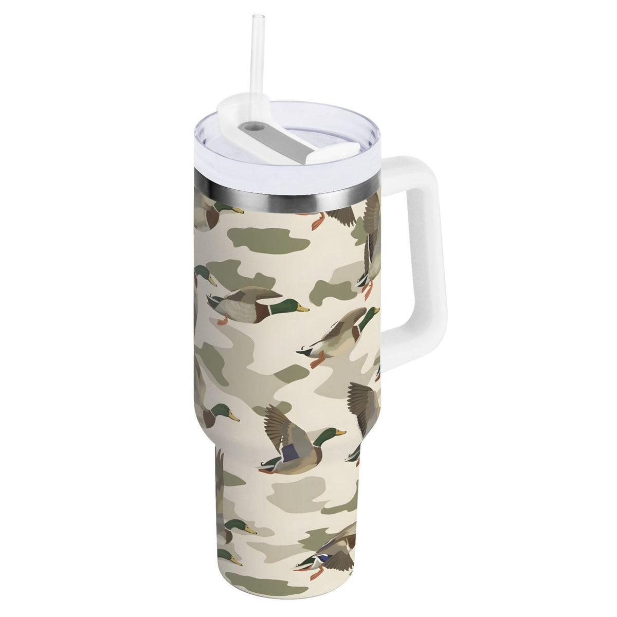 Cherry Print Pattern Stainless Steel Tumbler with Handle and Straw, Water Bottle Reusable Insulated Travel Mug, 30 Ounces