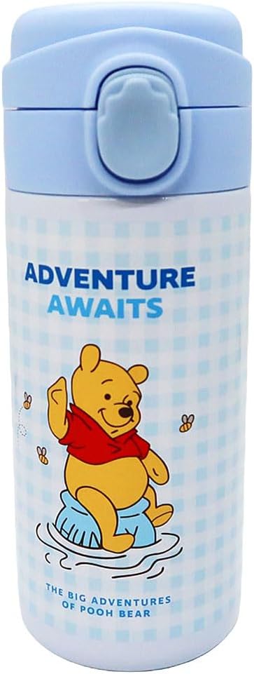 Bear Pooh One Touch Tumbler - 300ml Stainless Steel Water Bottle, Ideal Travel Coffee Mug, Thermos Adventure and Sweet Theme, Perfect for Drinking Water and Coffee (Blue)