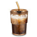 Iced Coffee Cups, 13oz Glass Tumbler with Lid and Straw, Leakproof To-Go Glass Cups Fits Car Cup Holder, Reusable Matcha Cup for Iced Coffee, Cold Brew and Tea