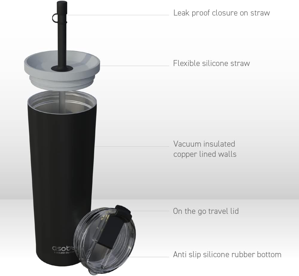 asobu Ocean Stainless Steel Tumbler with Flexible Straw Lid | Insulated Water Bottle for Ice Coffee, Cold Brew | Flip Open Lid for Hot Tea and Coffee | Reusable Travel Cup 27 Ounce (Mint)