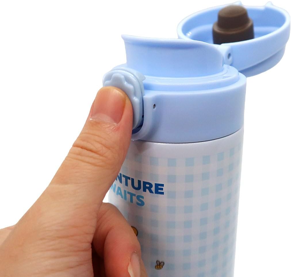 Bear Pooh One Touch Tumbler - 300ml Stainless Steel Water Bottle, Ideal Travel Coffee Mug, Thermos Adventure and Sweet Theme, Perfect for Drinking Water and Coffee (Blue)