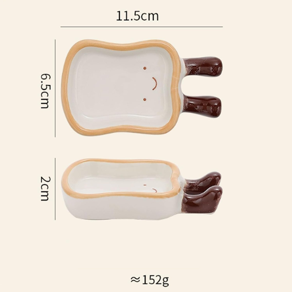Cartoon Bread Ceramic Plates Set Dipping Dishes for Fruits, Desserts, BBQ, Oven and Dishwasher Safe Bread-Shaped Saucers (11.5 * 6.5 * 2cm)