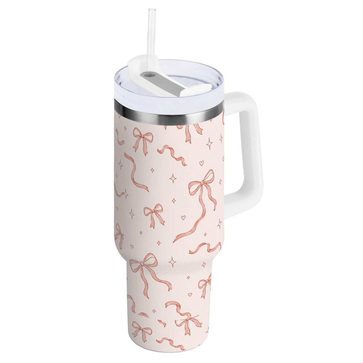 Cherry Print Pattern Stainless Steel Tumbler with Handle and Straw, Water Bottle Reusable Insulated Travel Mug, 30 Ounces