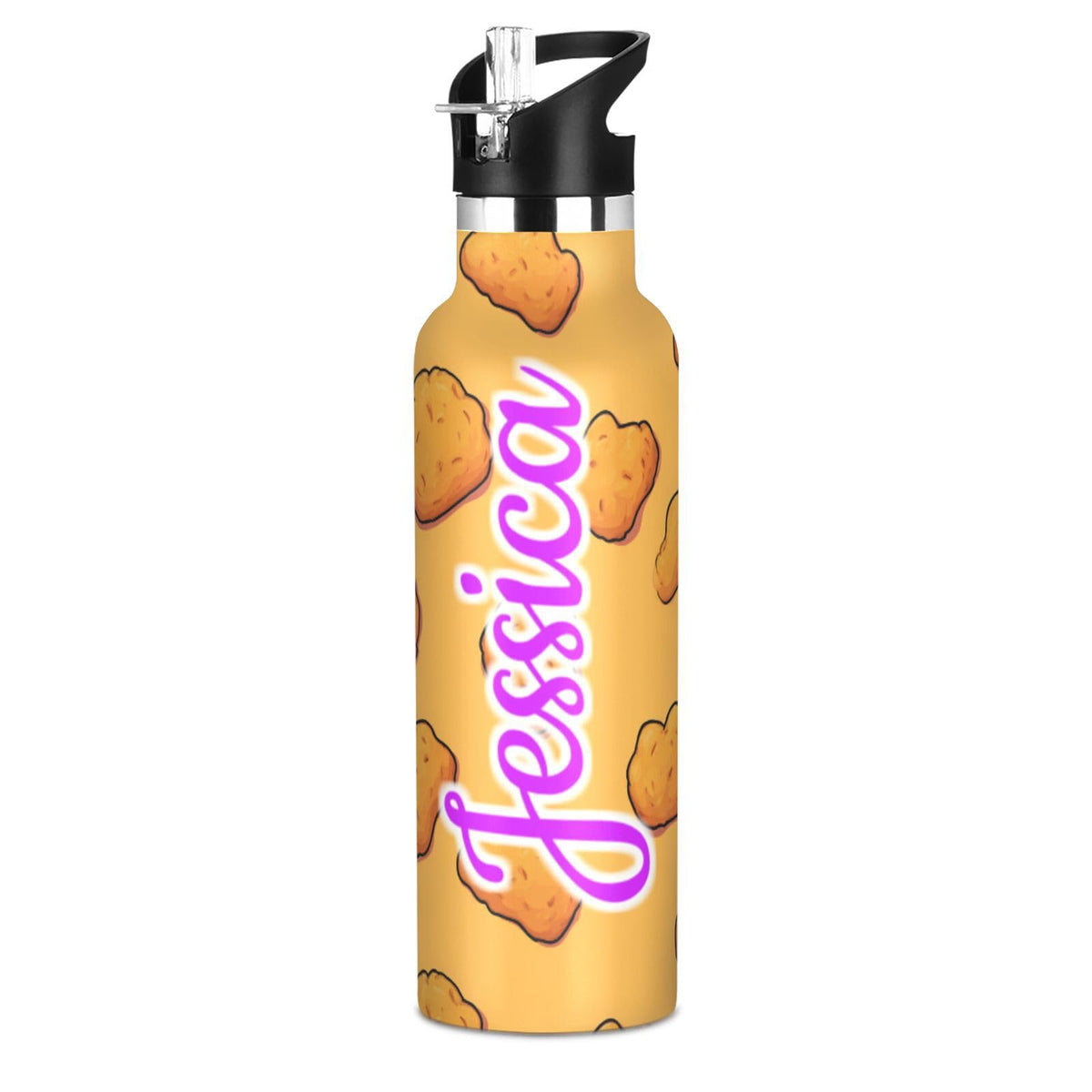Kcldeci Kids Water Bottle for School Cartoon Chicken Nuggets Personalized 20oz Stainless Steel Insulated Tumbler with Straw, Leak-Proof Travel Flask for Boys Girls, BPA-Free