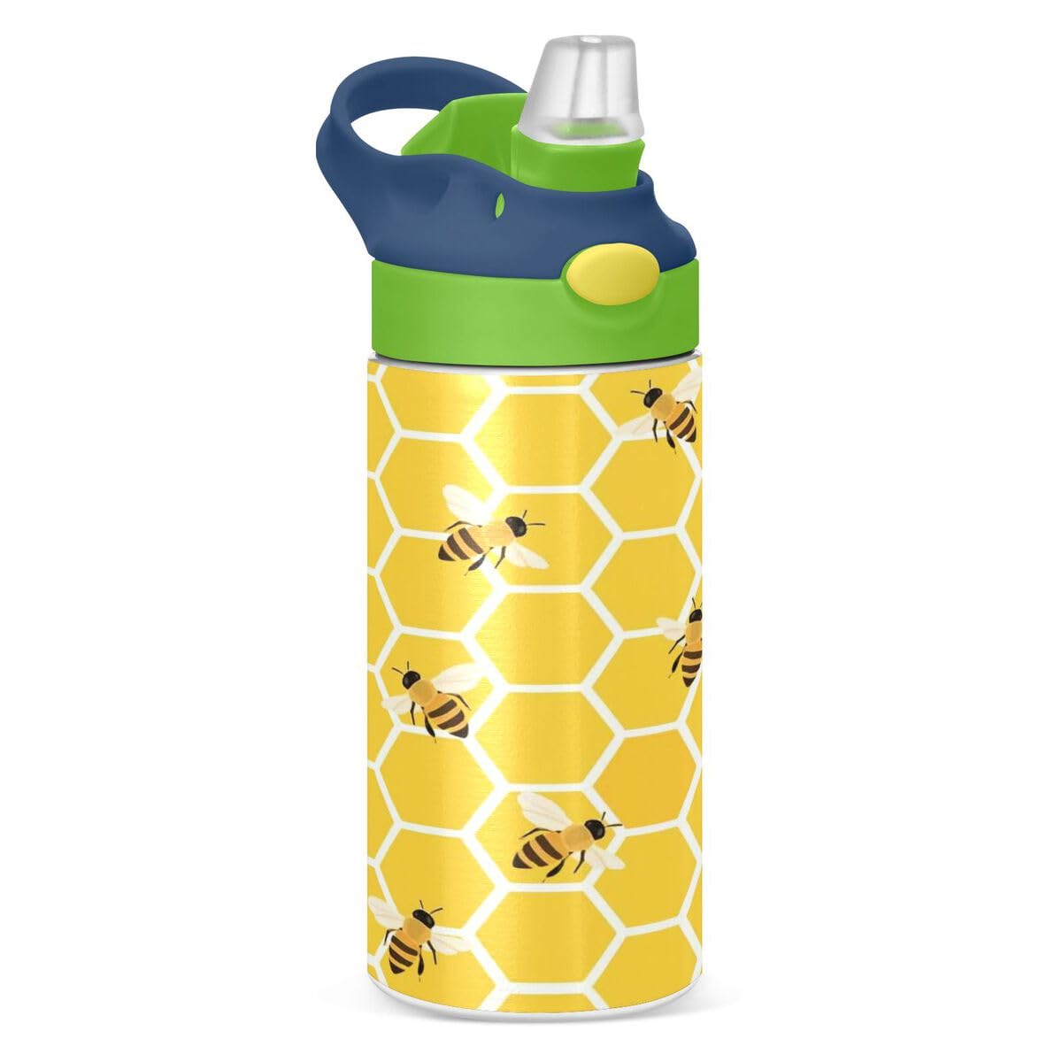 ALAZA Zebra Cartoon Blue Kids Water Bottles Insulated Stainless Steel Tumbler Travel Cup Lids Straw Double Walled Leakproof 12 OZ for Boys Girls