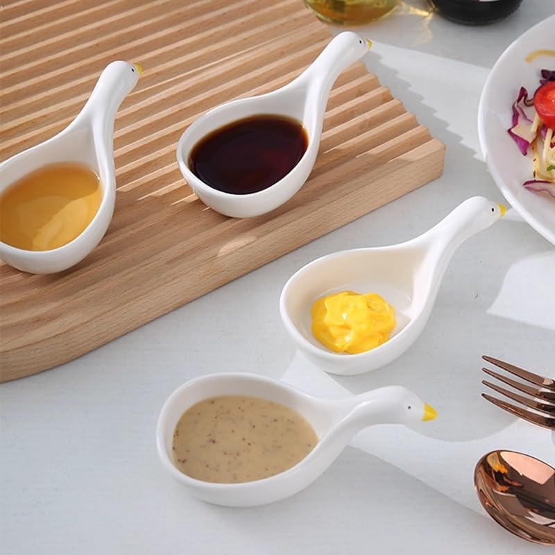 Cartoon Swan Dipping Dishes 5PCS White Plastic Creative Condiment Plates, Multi-Purpose Sauce Bowls for Party Hot Pot BBQ, Stackable Seasoning Dish Set