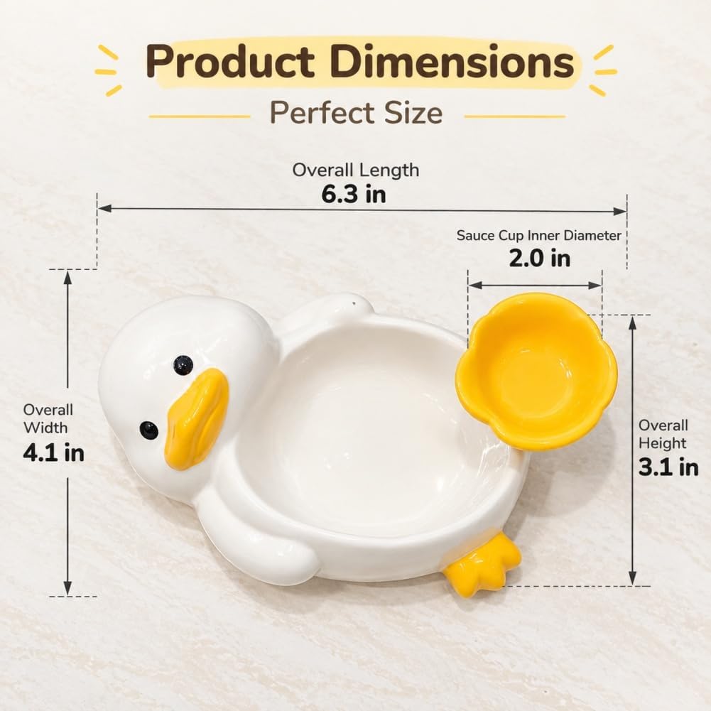 SEAHOME Cute Ceramic Duck Bowl with Dipping Sauce Holder Goose Decor