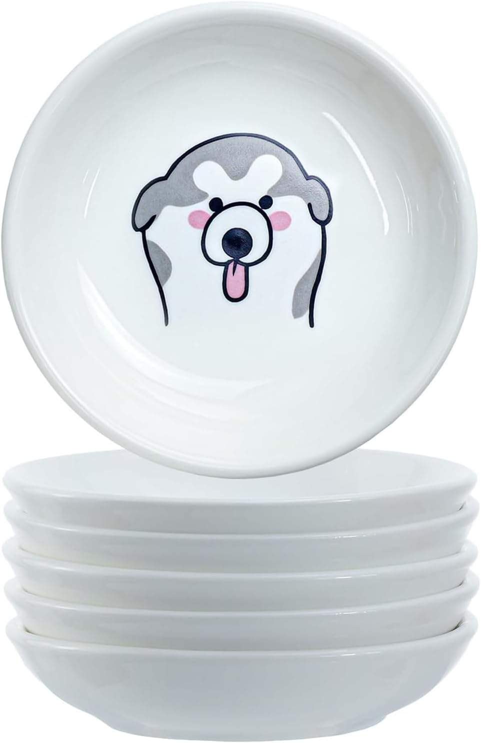 SOCOSY Super Cute Cartoon Animal Pattern Ceramic Sauce Dish/Seasoning Dish/Sushi Soy Dipping Bowl/Appetizer Plates/Serving Dish for Kitchen Home(Set of 6)-Dog Heads