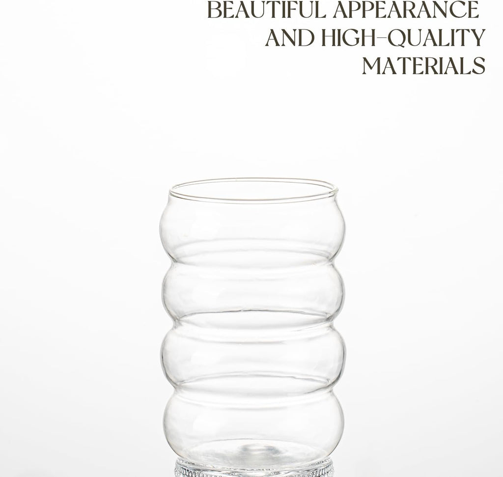 KEMORELA 2PCS Wave Bubble Beverage Glasses With Straws, 18 Oz Vintage Glass Cups, Aesthetic Iced Coffee Glasses, Ripple Glassware, Beer Glasses - Stylish Drinkware for Every Occasion