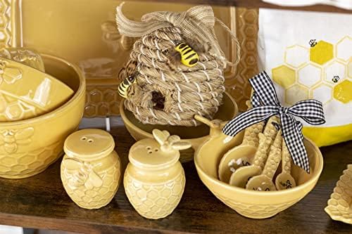 Boston International Embossed Stoneware Divided Serving Bowl, 10 x 5-Inches, Honeycomb