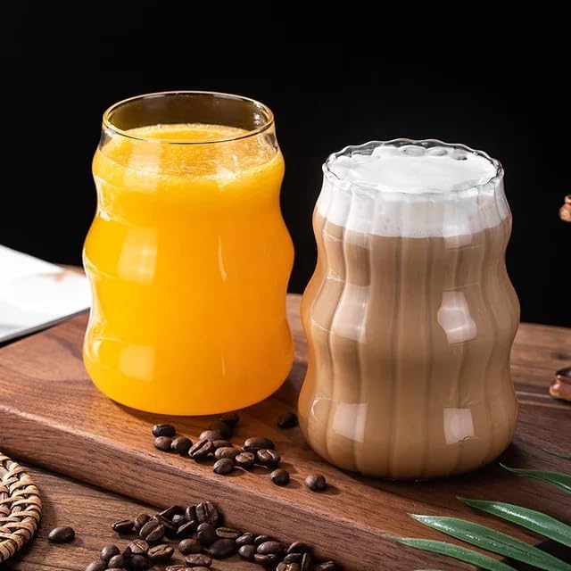 1pcs Vertical Stripe Drinking Glasses CupsGlass Tumbler, Ripple Glassware Coffee Cup, Cute Glass Tumbler for Iced Coffee Juice Drink Milk (yun)