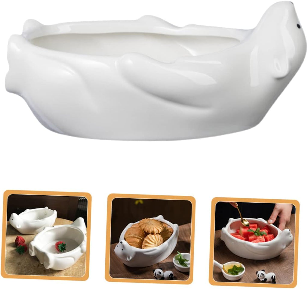 Polar Ceramic Salad Bowl Dessert Serving Cute Animal Shaped Food for Fruit Snacks Home Hotel Use 7.87 X 5.74 X 3.34 in