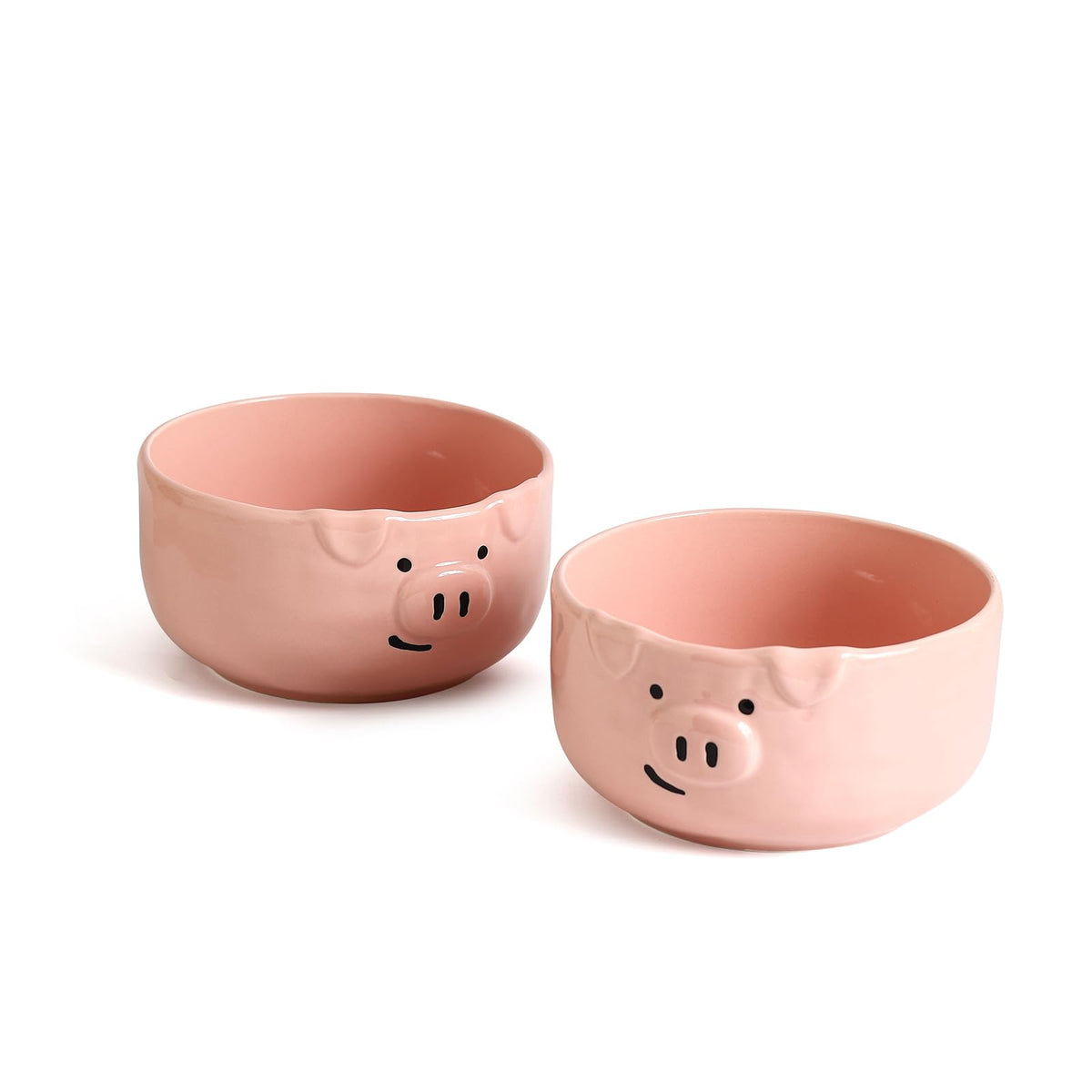 Pink Ceramic Pig Bowls, Set of 3, 13 oz