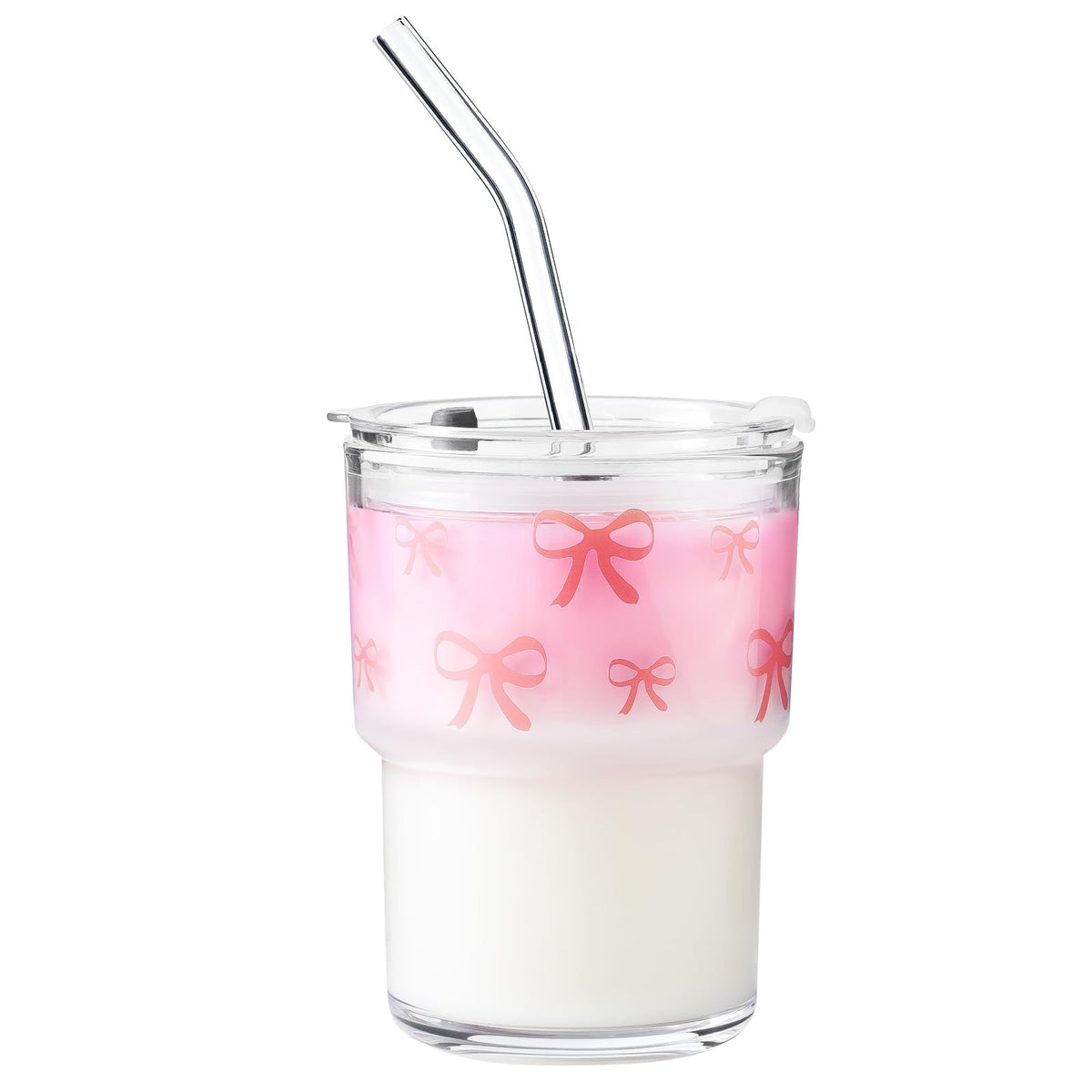 Olvini 13oz Glass Tumbler with Straw and Lid, Reusable Iced Coffee Cup Tumbler, Cute Glass Cups for Water, Matcha, Travel Coffee Mugs (Daisy)