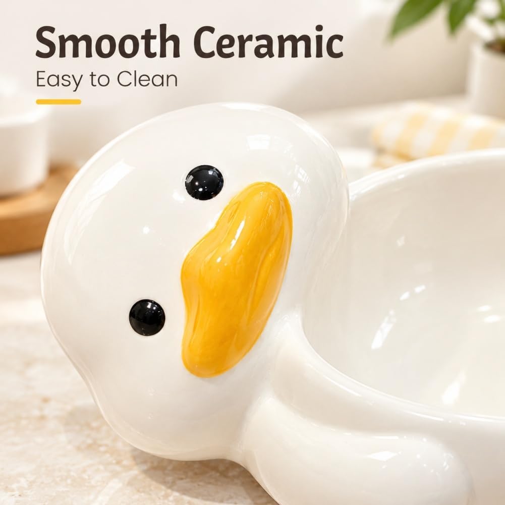 SEAHOME Cute Ceramic Duck Bowl with Dipping Sauce Holder Goose Decor