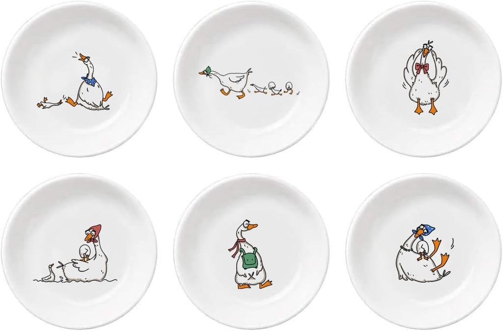 SOCOSY Cute Cartoon Animal Seasoning Dishes Sauce Dishes Sushi Dipping Bowls Appetizer Plates Little Cat Feeding Plates, Serving Dish for Home Kitchen Restaurant-Goose-3.5 Inch