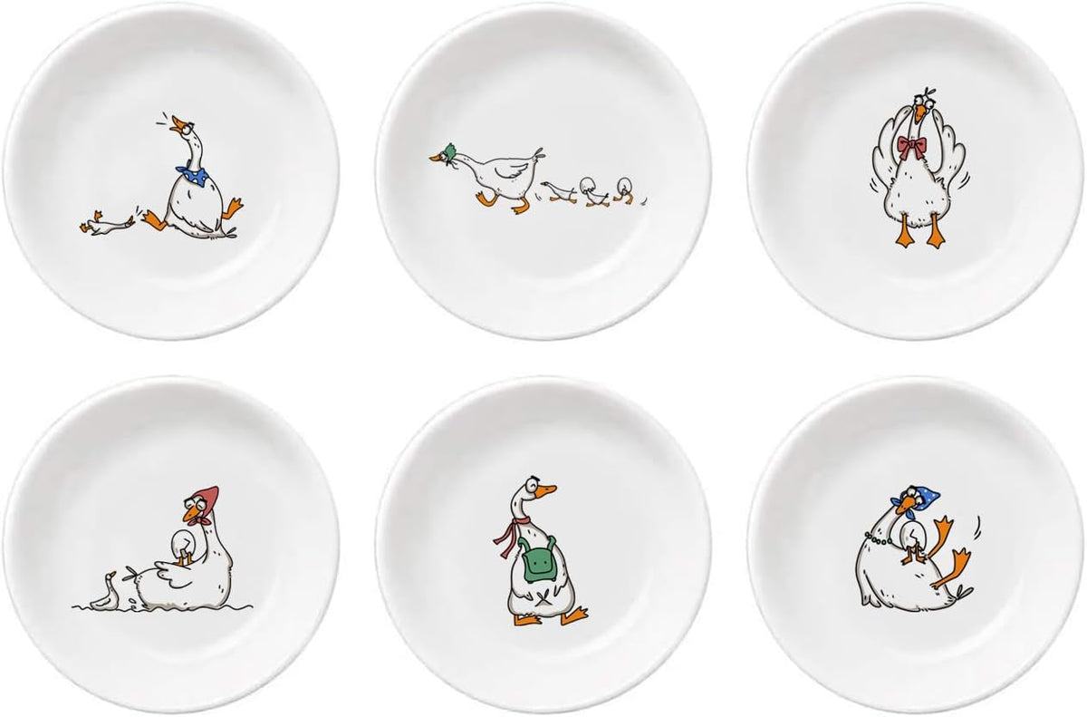 SOCOSY Cute Cartoon Animal Seasoning Dishes Sauce Dishes Sushi Dipping Bowls Appetizer Plates Little Cat Feeding Plates, Serving Dish for Home Kitchen Restaurant-Goose-3.5 Inch