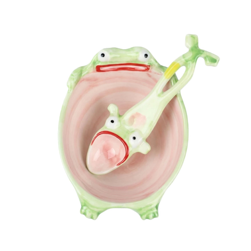 Funny Frog Bowl With Frog Spoon Set Ugly-cute Cereal Bowl (PNK)