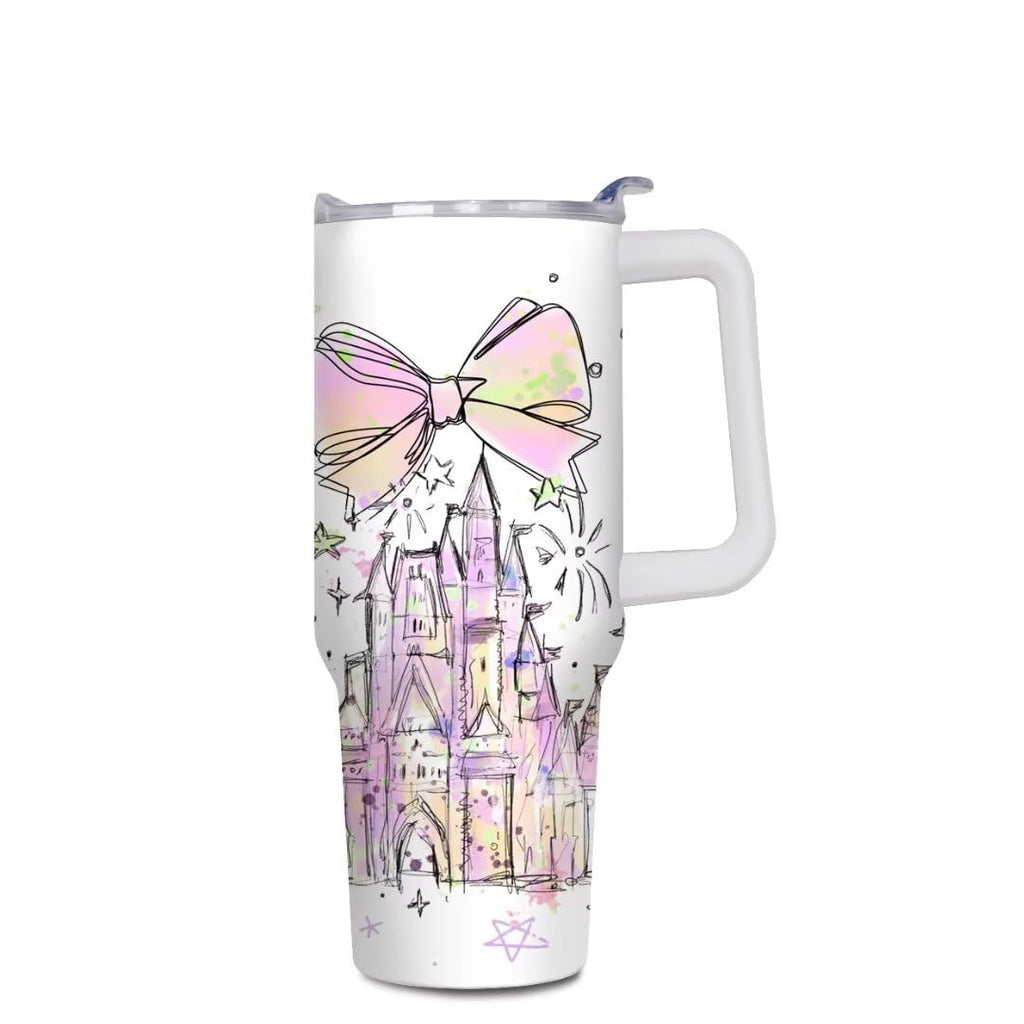 Cartoon Castle Tumbler 40 oz, Firework Tumblers with Lids and Straws, Insulated Cup Stainless Steel Travel Mug, Birthday Christmas Gifts