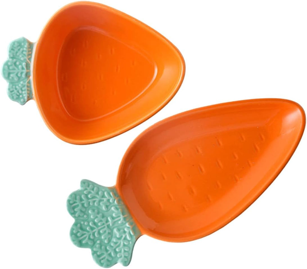 VOSAREA 1set Multi-function Cartoon Carrot Design Tableware Adorable Ceramic Food Serving Bowl Kit for Family Gatherings and Easter Celebrations Includes Carrot Bowl and Plate Vibrant