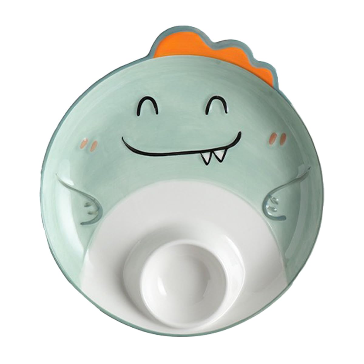 FACELESS Children's cartoon animal ceramic dining plate, Cartoon Divided Dinner Tray with Dip Section, Microwave Safe, 8 Inch，Set of 1(Corgi)