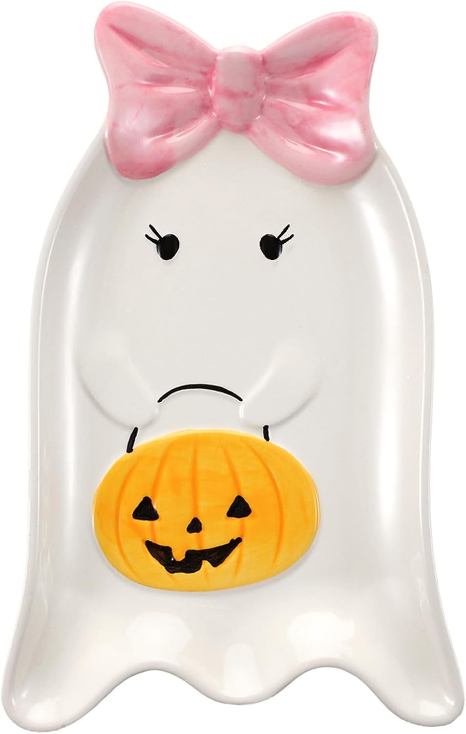 Potchen Pink Halloween Ghost Ceramic Plate, Coquette Bow Candy Serving Dish