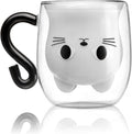 Phitihui Cat Mugs, Double Wall Glass Cute Coffee Tea Cup