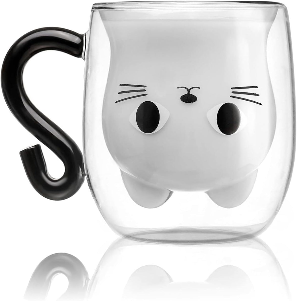Phitihui Cat Mugs, Double Wall Glass Cute Coffee Tea Cup