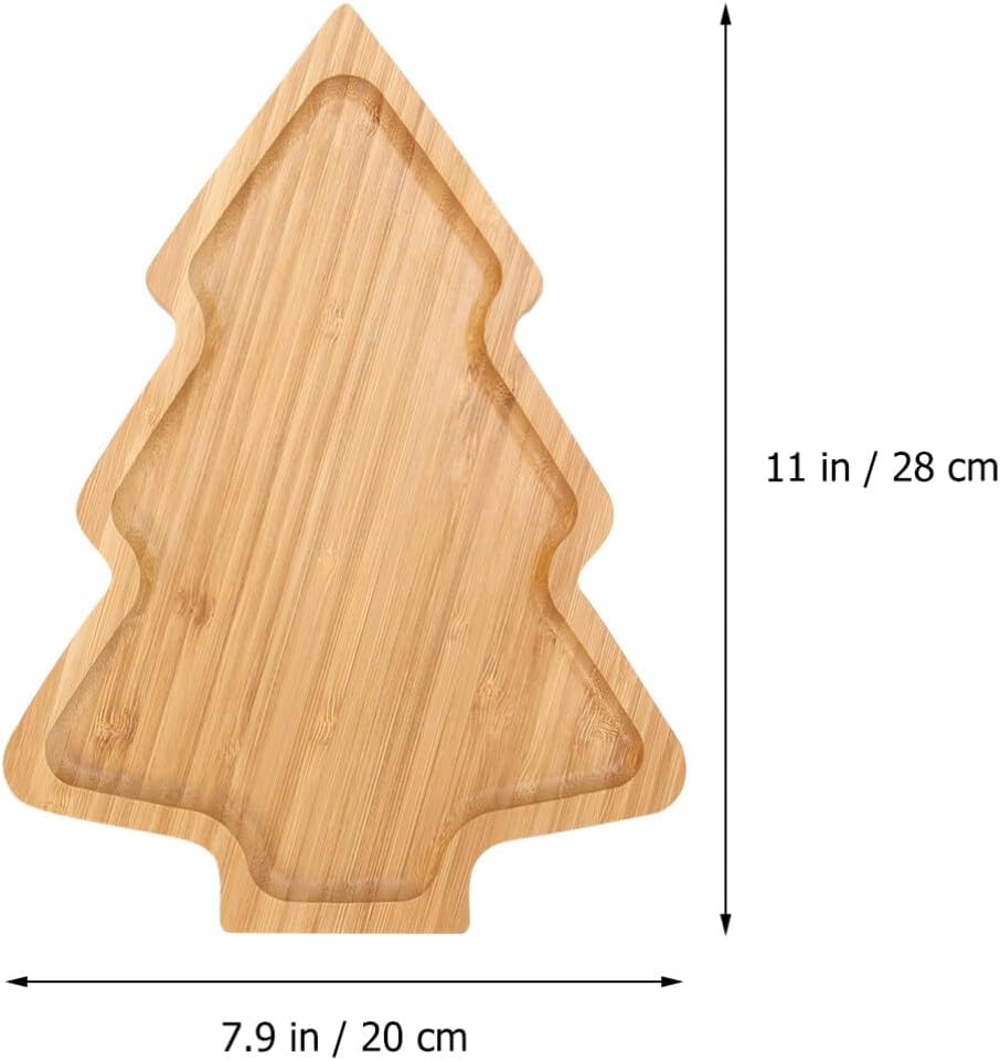 UPKOCH Christmas Bamboo Serving Tray Cartoon Design 11 Inch Salad Plate Sushi Dish for Home Kitchen Holiday Party Snacks Desserts