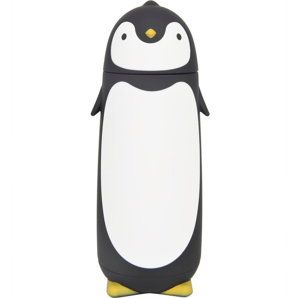 Penguin Glass Water Tumbler- Cute Water Bottle Double Walled Cup Flask Travel Mug for Kids, Students, 9.6oz, Grey