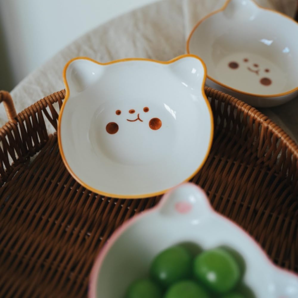 Household Cute Ceramic Bowl Soy Sauce Vinegar Cartoon Seasoning Underglaze Color Bear Dessert (Mixed)