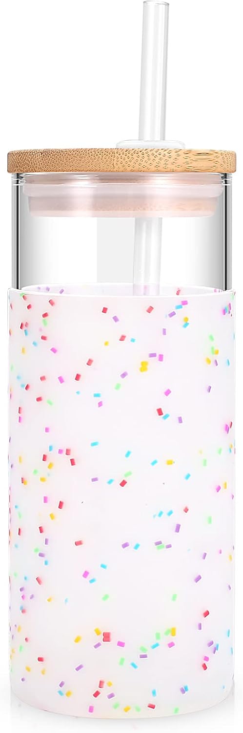 Tronco 20 oz Glass Tumbler with Lids and Straws, Reusable Iced Coffee Cups