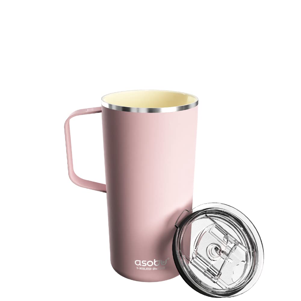 asobu Extra Large Travel Explorer Tumbler for Hot and Cold with Stainless Steel Removable Coffee Mug Sleeve - Straw and Flip Open Sip Spout, 34 oz / 25 oz (Basil Green)