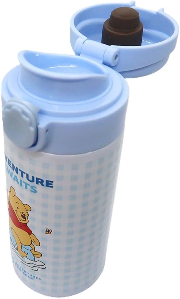 Bear Pooh One Touch Tumbler - 300ml Stainless Steel Water Bottle, Ideal Travel Coffee Mug, Thermos Adventure and Sweet Theme, Perfect for Drinking Water and Coffee (Blue)