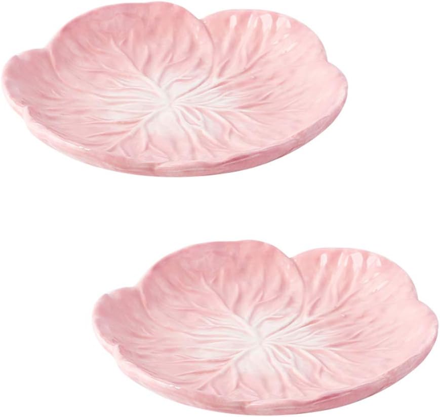 7.5 Inches Cabbage Series Cartoon Ceramic Dinner Plate(Set of 2)-Pink/Green