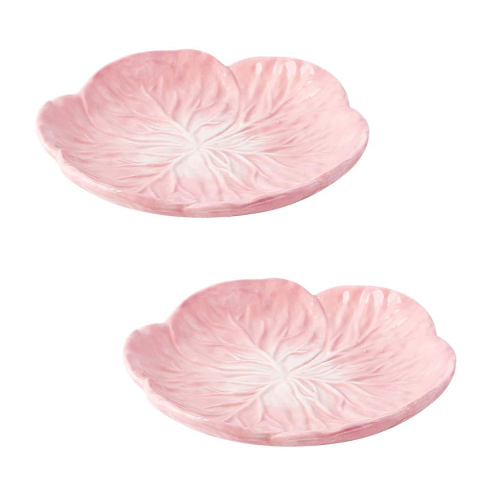 7.5 Inches Cabbage Series Cartoon Ceramic Dinner Plate(Set of 2)-Pink/Green