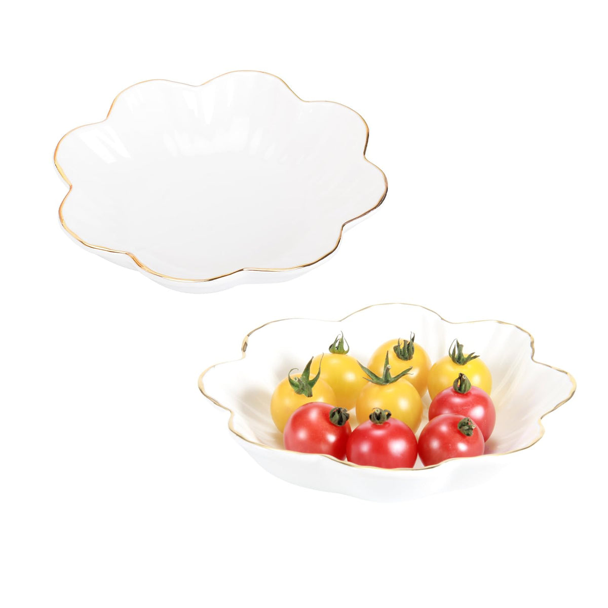 Porcelain Serving Dish,Ceramics Flower Relish Tray with Metallic Rim, 8inch