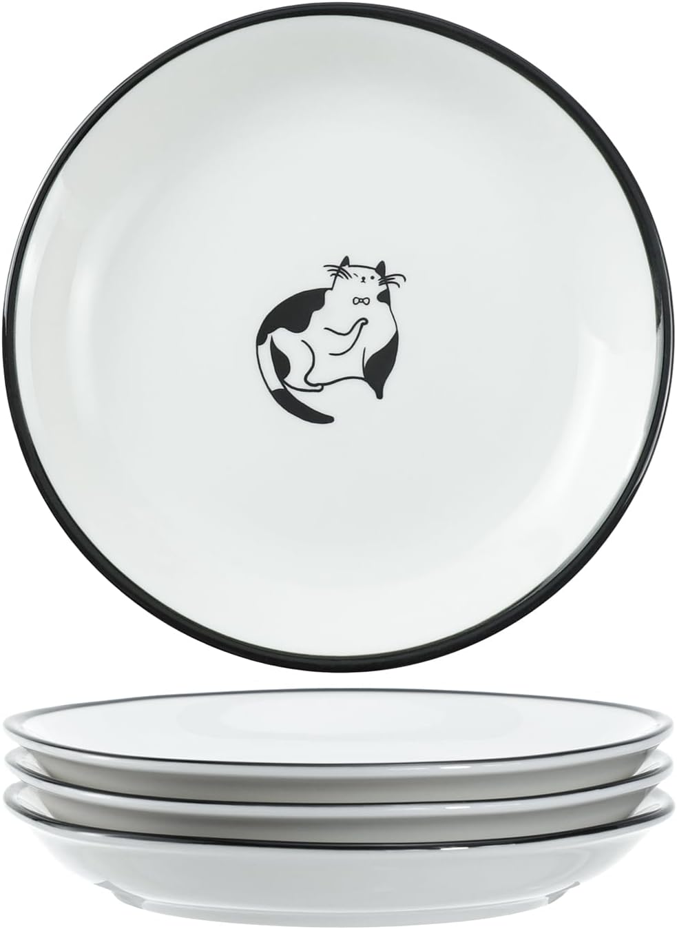 SOCOSY Cute Cartoon Gentleman and Dot Cat Ceramic Seasoning Dishes Sauce Dish Sushi Dipping Bowl Appetizer Plates Tea Bag Holder Serving Dish for Kitchen 5 Inch, Set of 4