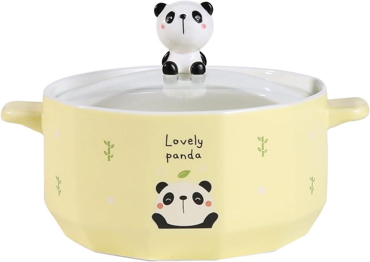 Urban Tokyo Whimsical Characters Porcelain Ramen Noodle Bowl with Glass Lid 30 fl oz Bowl With Side Handles For Udong, Pho, Tomyum Ramen Noodle Soup (Rabbit)