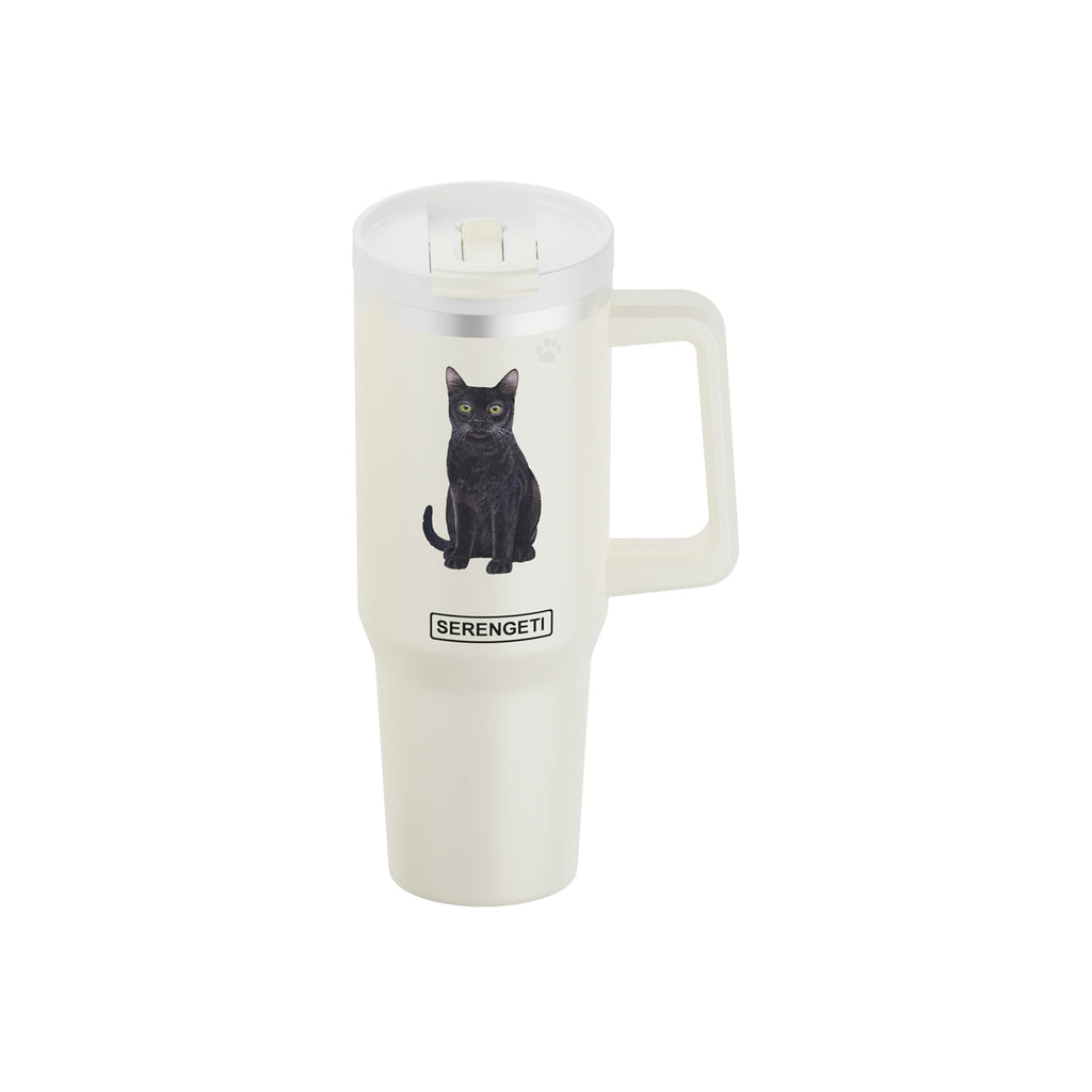 SERENGETI 40oz Ultimate Tumbler with Handle and Straw - Vacuum Insulated Tumbler with Straw and Lid - Stainless Steel Travel Mug for Pet Lovers - 3D Designs of your favorite Cat (Silver Tabby)
