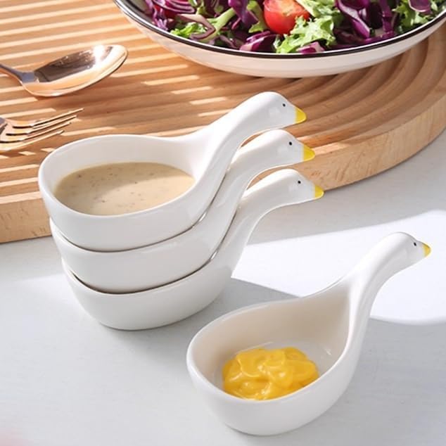 Cartoon Swan Dipping Dishes 5PCS White Plastic Creative Condiment Plates, Multi-Purpose Sauce Bowls for Party Hot Pot BBQ, Stackable Seasoning Dish Set