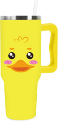 JarThenaAMCS Yellow Duck Tumbler with Lid and Straw 40 Oz Cartoon Rubber Duck Tumbler with Handle Summer Stainless Steel Cup for Home Office Travel