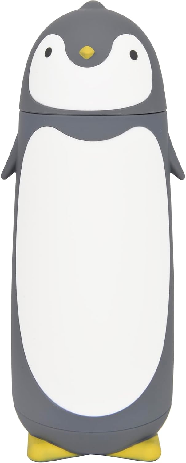 Penguin Glass Water Tumbler- Cute Water Bottle Double Walled Cup Flask Travel Mug for Kids, Students, 9.6oz, Grey