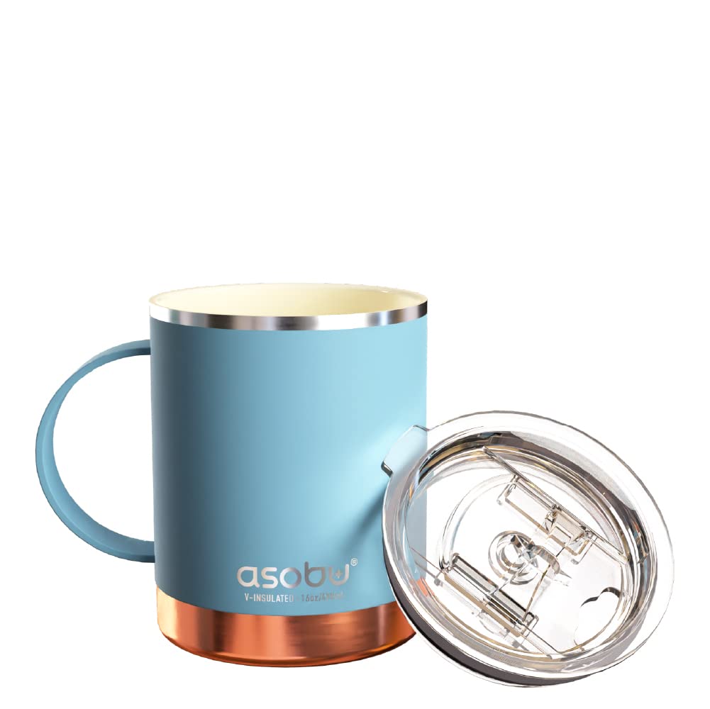 asobu Extra Large Travel Explorer Tumbler for Hot and Cold with Stainless Steel Removable Coffee Mug Sleeve - Straw and Flip Open Sip Spout, 34 oz / 25 oz (Basil Green)